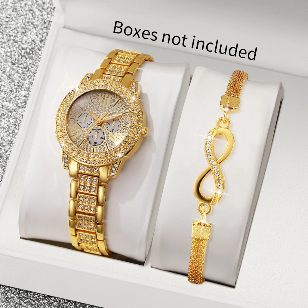 The Imperial Infinity: 24K Gold-Plated Watch & Charm Bracelet Set