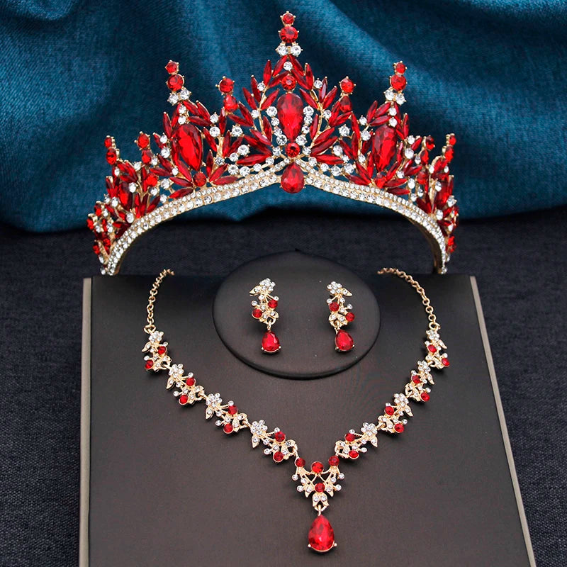 Blush Royalty - Pink Crystal Wedding Tiara & Bridal Set