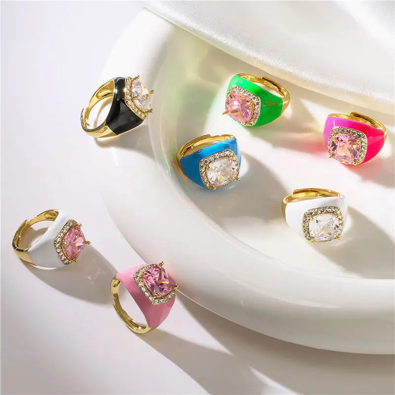 Candy Glaze - 18K Gold Plated Enamel Signet Ring