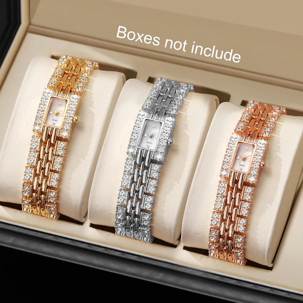 The Imperial Empress: Rhinestone Rectangle Watch & Bracelet Set