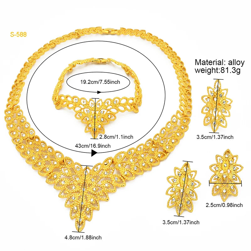 Italian Bridal Gold Plated Jewelry Set For Women African Indian 24K Gold Color Pendant Necklace Earring Set Dubai Party Gifts
