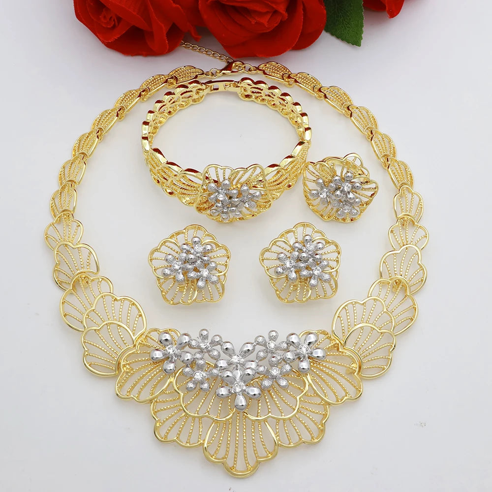 The Imperial Blossom: 18K Gold-Plated Royal Pearl Floral Set