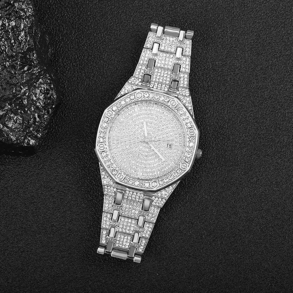 Men's Iced Watch Men's Gold Watch Hip Hop Fashion Cool Bling Gold Diamond Luxury Men's Watch Direct Delivery Relogio