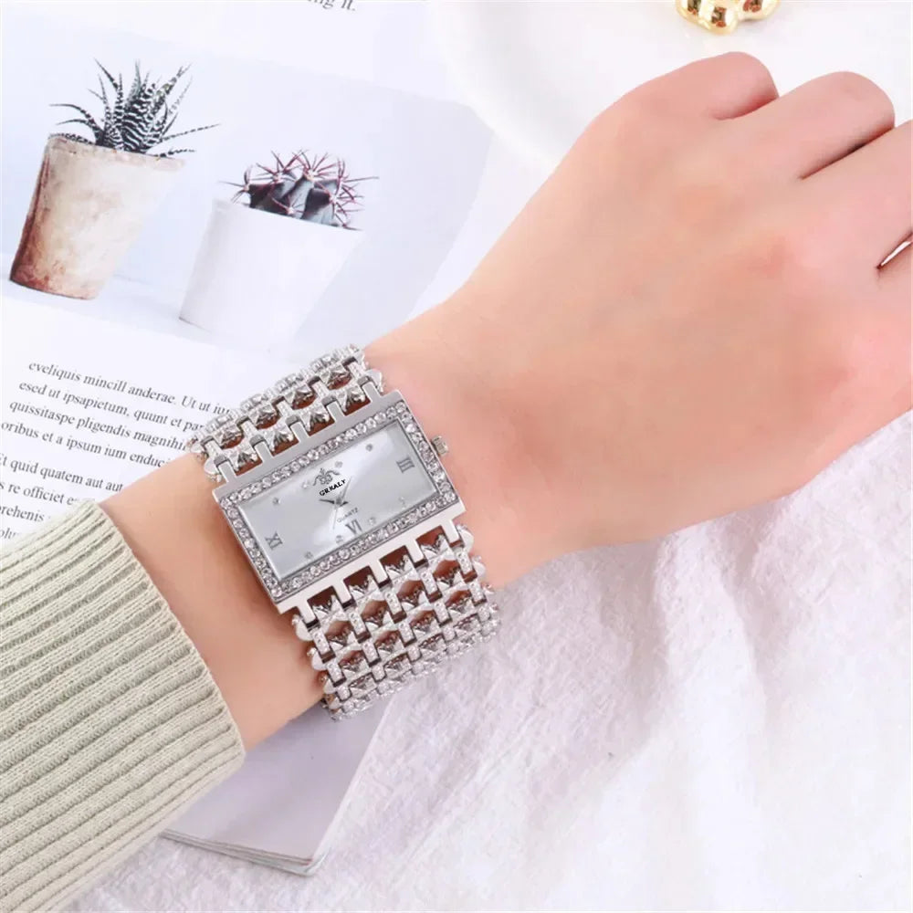 The Imperial Matrix: Wide Hollow Mesh Crystal Bracelet Watch