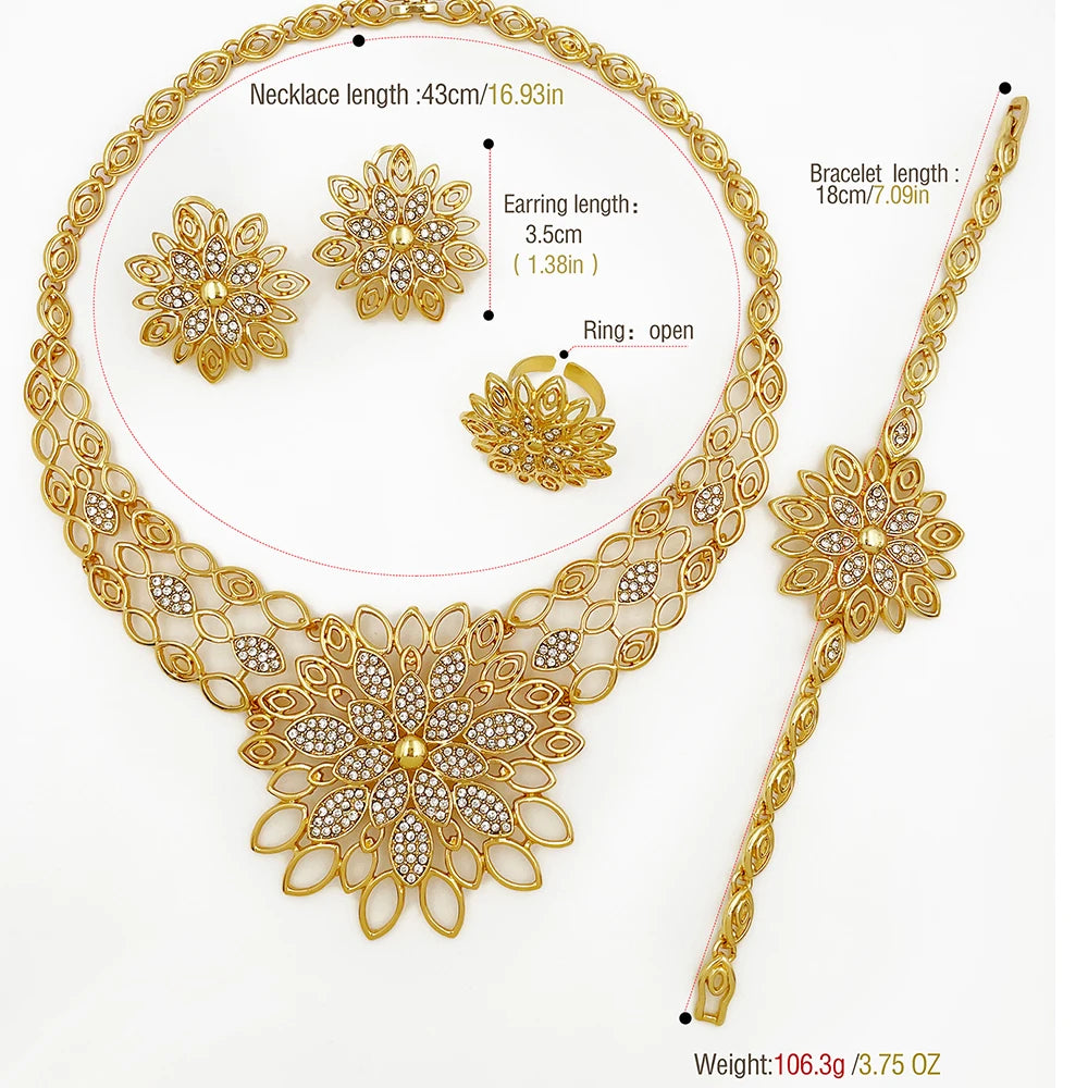 Luxury Jewelry Set For Women High Quality 18K Gold Plated Dubai Jewelry Necklace Earring Ring Bracelet Trending