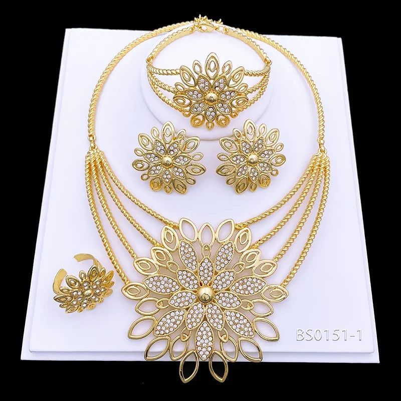 The Imperial Sunburst: 24K Gold-Plated Layered Floral Bridal Set