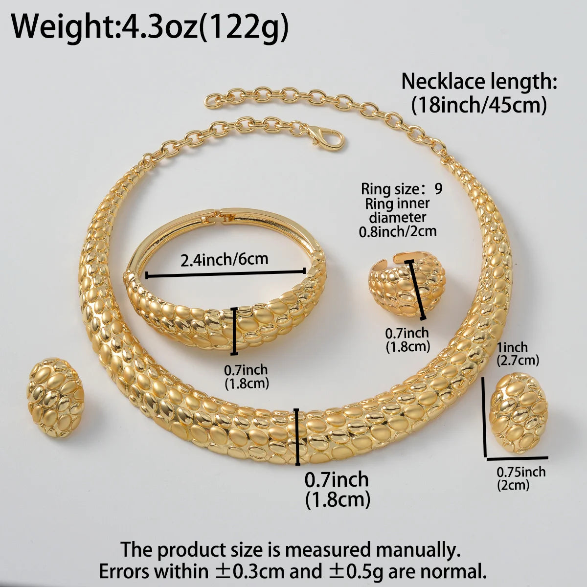 Dubai Luxury Textured Collar 4-Piece Jewelry Set