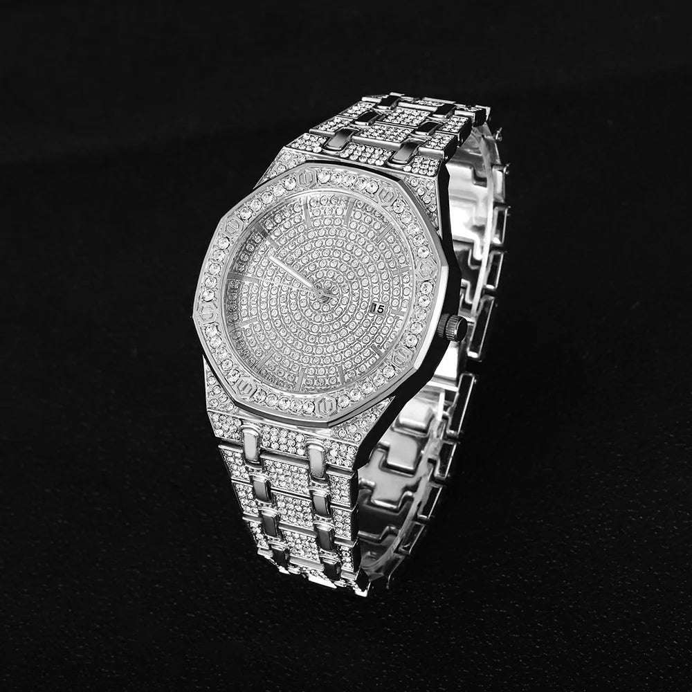 Men's Iced Watch Men's Gold Watch Hip Hop Fashion Cool Bling Gold Diamond Luxury Men's Watch Direct Delivery Relogio