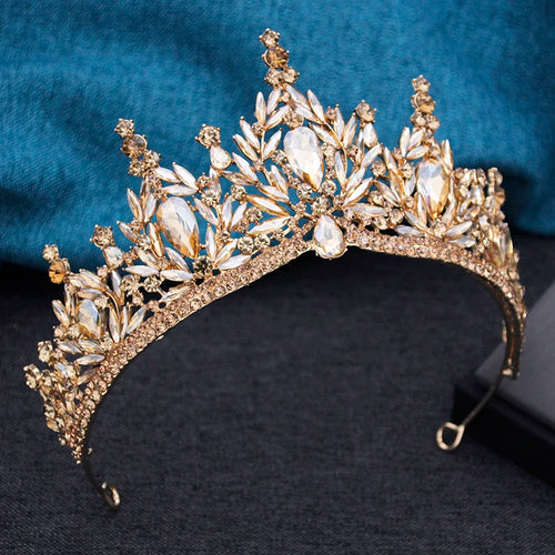 Baroque Royalty - Champagne Crystal Wedding Tiara & Bridal Set