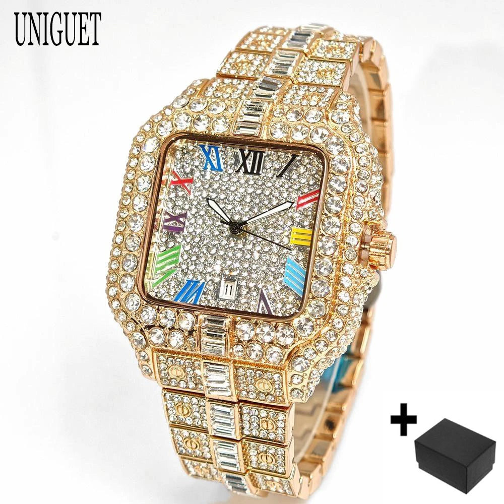 The Royal Pharaoh: Fully Iced Baguette Square Roman Chrono