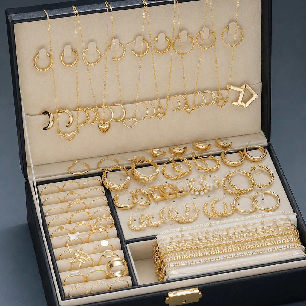 The Imperial Dynasty: 82-Piece Gold Hoop, Stud & Stacking Ring Trunk Set
