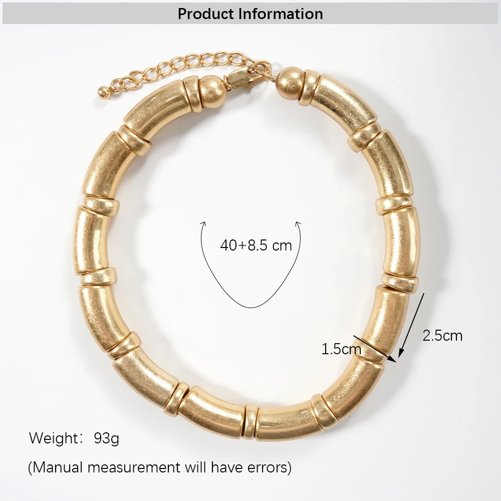 Architectural Ribbed Chunky Choker Set | Matte Gold Curved Tube Collar Necklace & Stacked Bangle