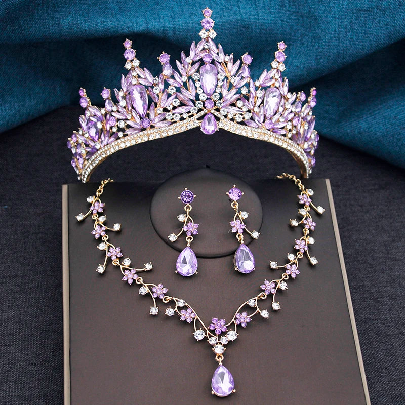 Baroque Royalty - Champagne Crystal Wedding Tiara & Bridal Set