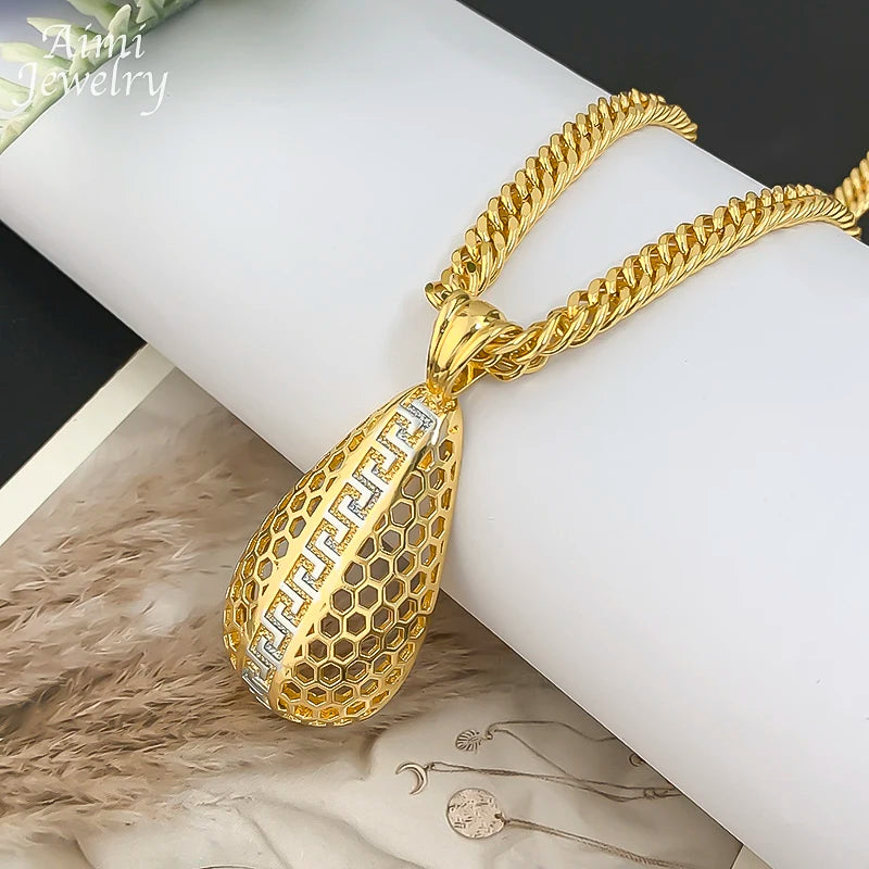 Simple Daily Wear Gold Plated Jewelry Set Luxury Exquisite Earrings Necklace Pendant with Chain Party Dubai Bridal Wedding Gifts