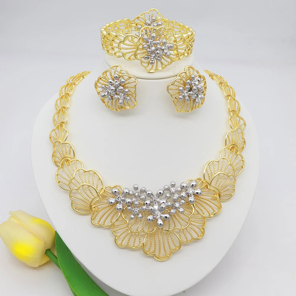 The Imperial Blossom: 18K Gold-Plated Royal Pearl Floral Set