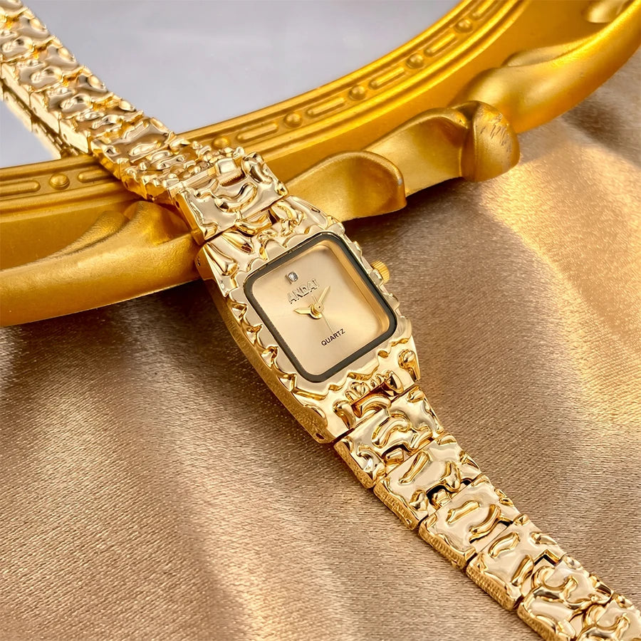 Vintage Gold Watch with Jam Tangan Wanita and Jewelry Set For Women Gift
