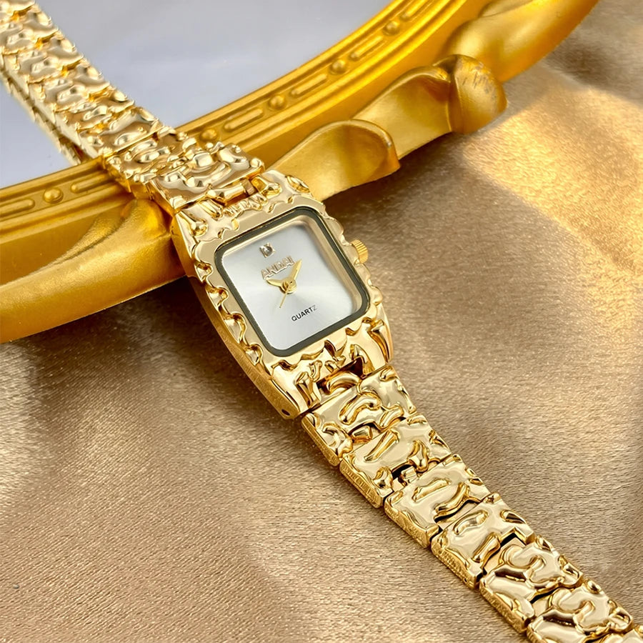 Vintage Gold Watch with Jam Tangan Wanita and Jewelry Set For Women Gift
