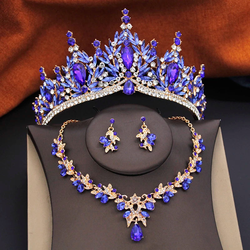Ocean Royalty - Blue Crystal Wedding Tiara & Bridal Set