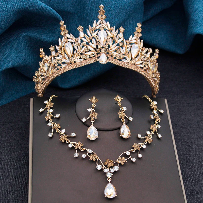 Baroque Royalty - Champagne Crystal Wedding Tiara & Bridal Set