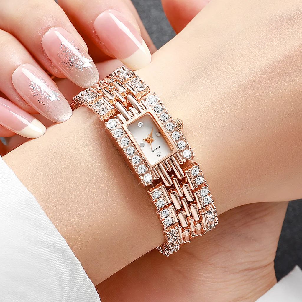 Luxury Rhinestone Rectangle Women Watches Fashion Ladies Bracelet Wristwatch Reloj Mujer Girls Clock Gift (Without Box)