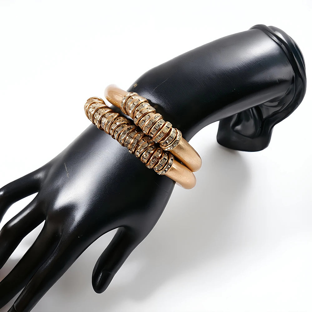 Architectural Ribbed Chunky Choker Set | Matte Gold Curved Tube Collar Necklace & Stacked Bangle