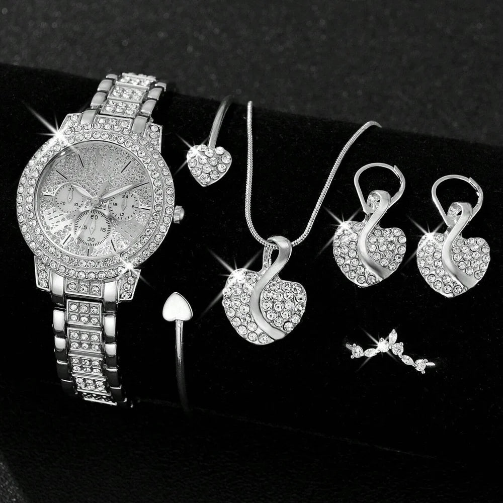 The Imperial Heart: Fully Iced Watch, Necklace, Earring & Ring Grand Set
