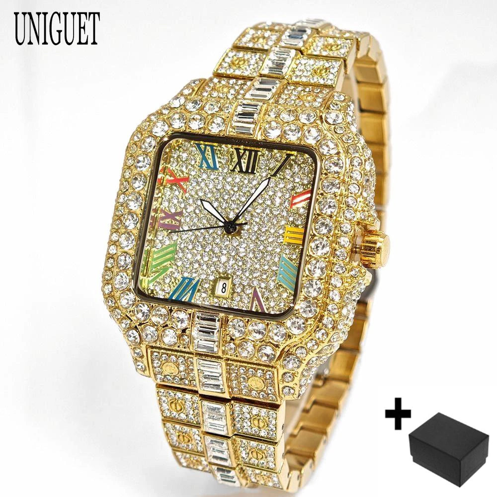 The Royal Pharaoh: Fully Iced Baguette Square Roman Chrono