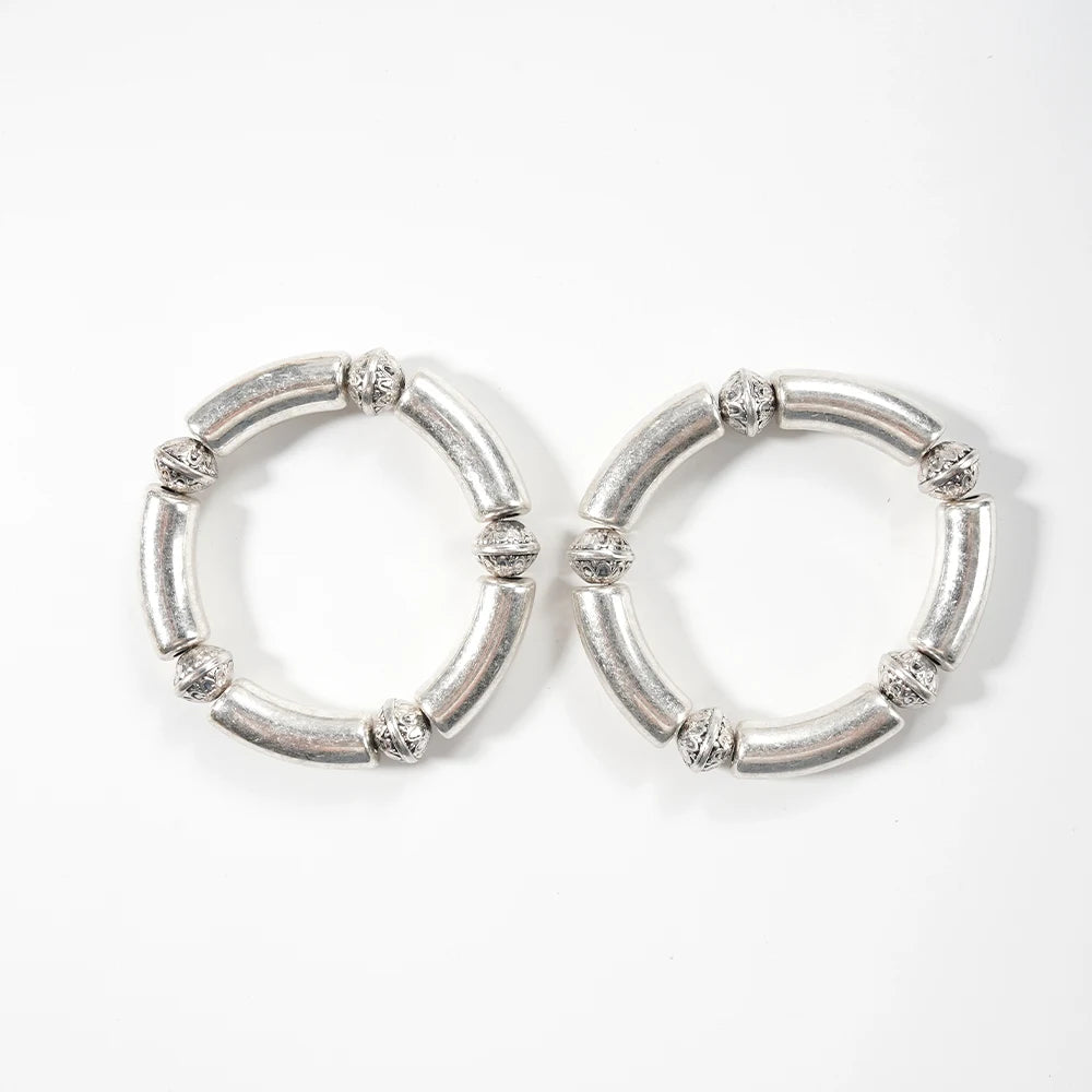 Architectural Ribbed Chunky Choker Set | Matte Gold Curved Tube Collar Necklace & Stacked Bangle