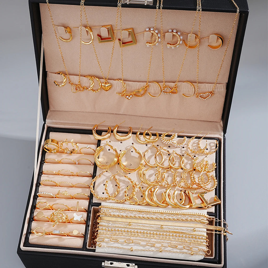 The Imperial Dynasty: 82-Piece Gold Hoop, Stud & Stacking Ring Trunk Set