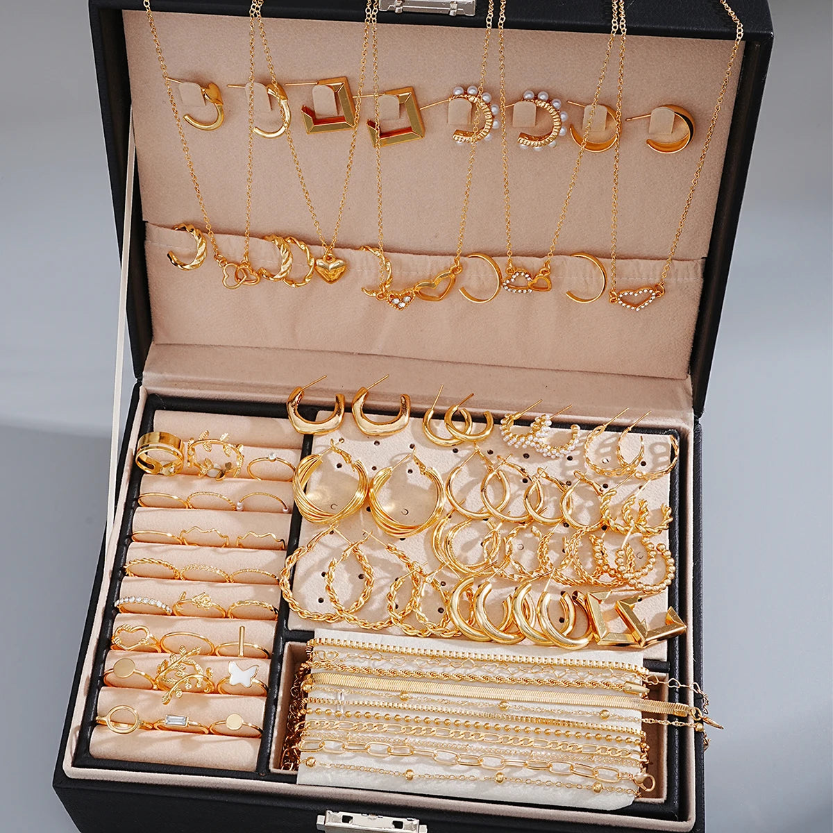 The Imperial Dynasty: 82-Piece Gold Hoop, Stud & Stacking Ring Trunk Set