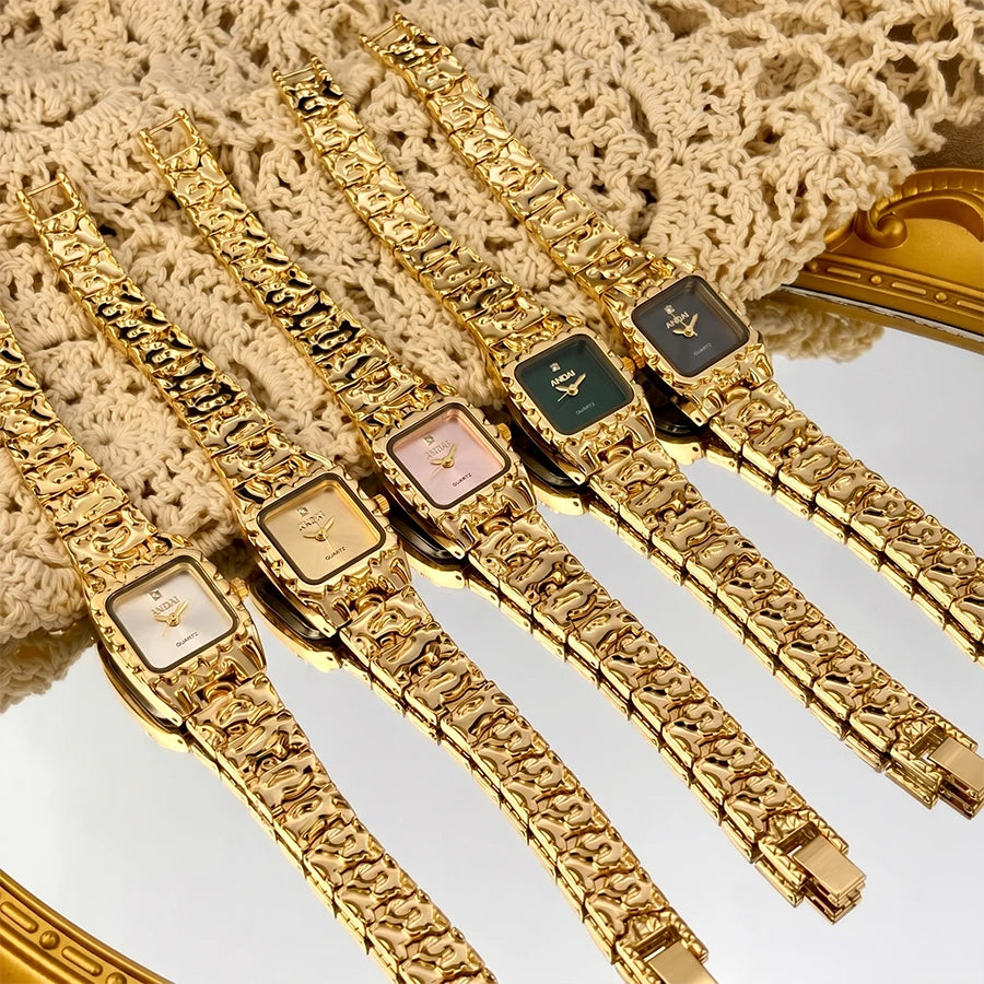 Vintage Gold Watch with Jam Tangan Wanita and Jewelry Set For Women Gift