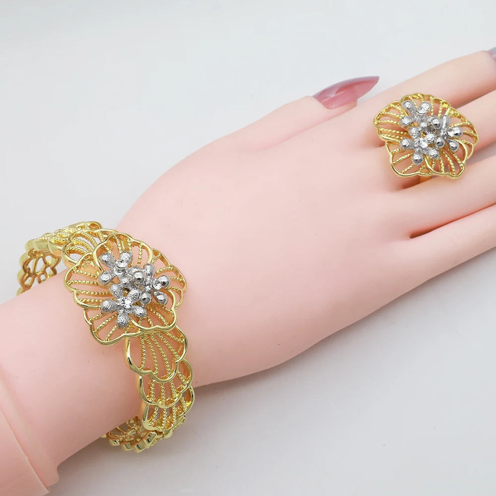 The Imperial Blossom: 18K Gold-Plated Royal Pearl Floral Set