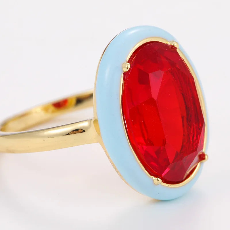 Pastel Aura - 14K Gold Plated Oval Crystal Ring