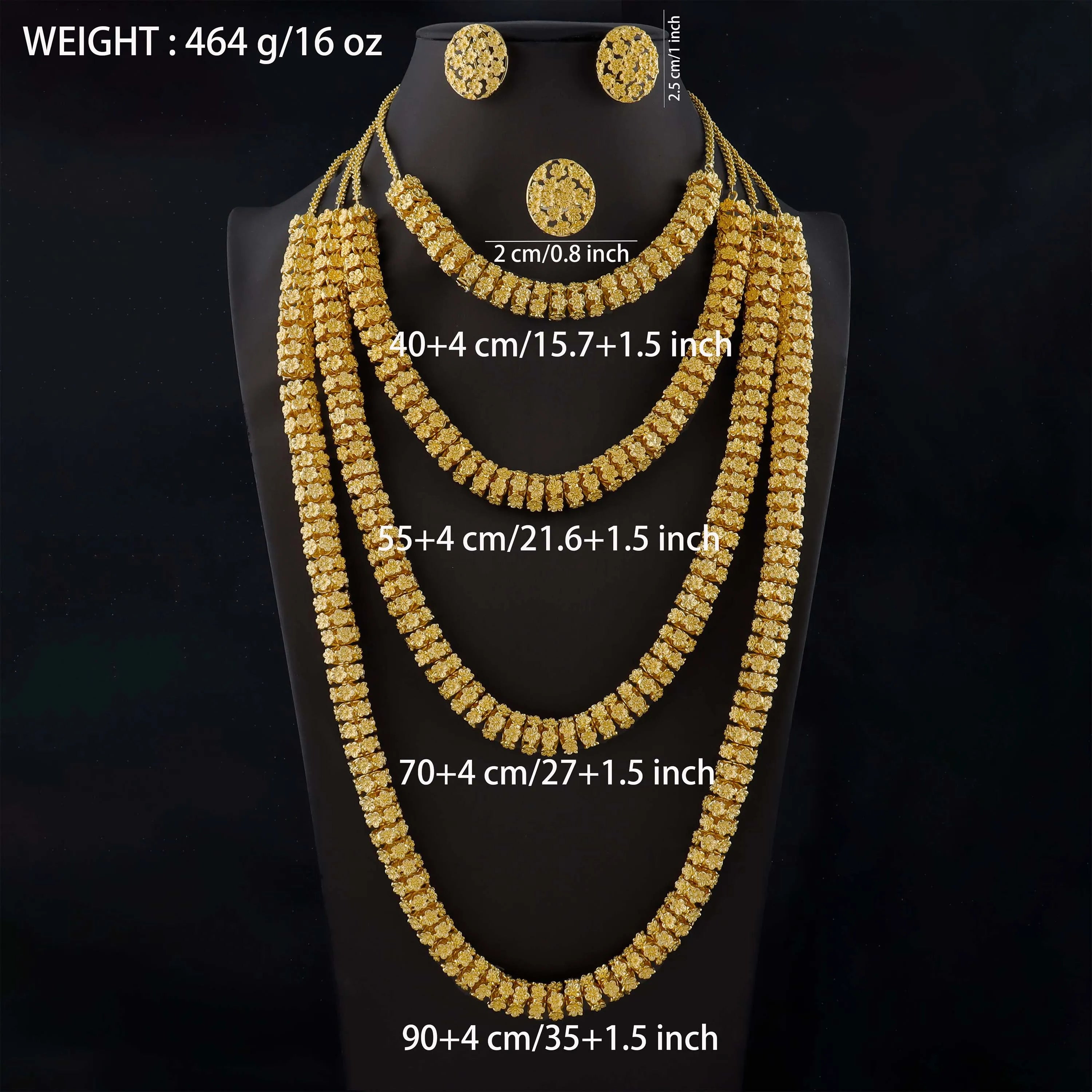 Dubai Royal 4-Layered Multi-Strand Gold Plated Jewelry Set