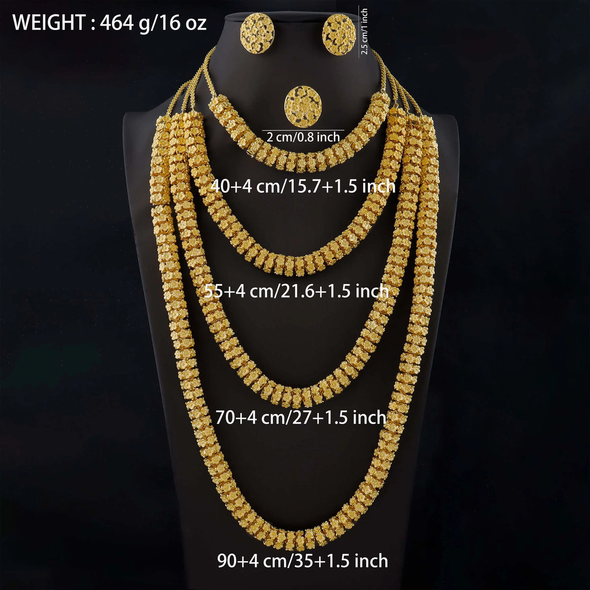 Dubai Royal 4-Layered Multi-Strand Gold Plated Jewelry Set