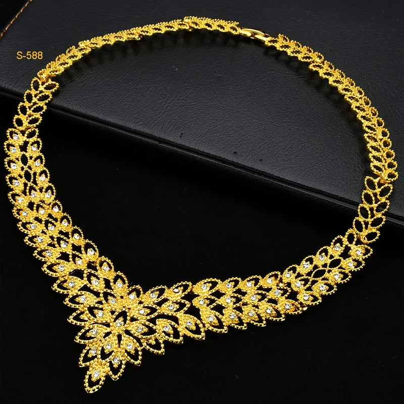 Italian Bridal Gold Plated Jewelry Set For Women African Indian 24K Gold Color Pendant Necklace Earring Set Dubai Party Gifts