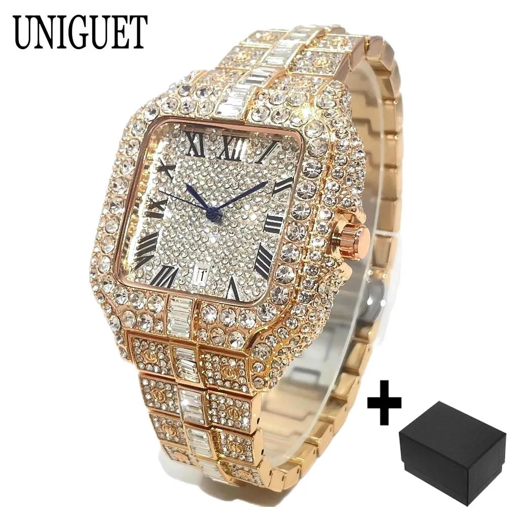 The Royal Pharaoh: Fully Iced Baguette Square Roman Chrono