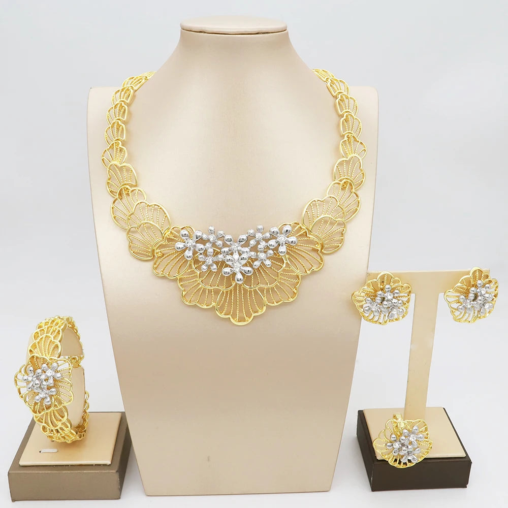 The Imperial Blossom: 18K Gold-Plated Royal Pearl Floral Set
