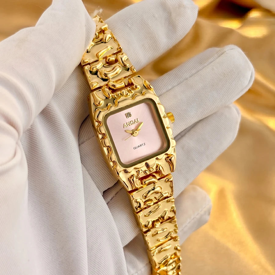 Vintage Gold Watch with Jam Tangan Wanita and Jewelry Set For Women Gift