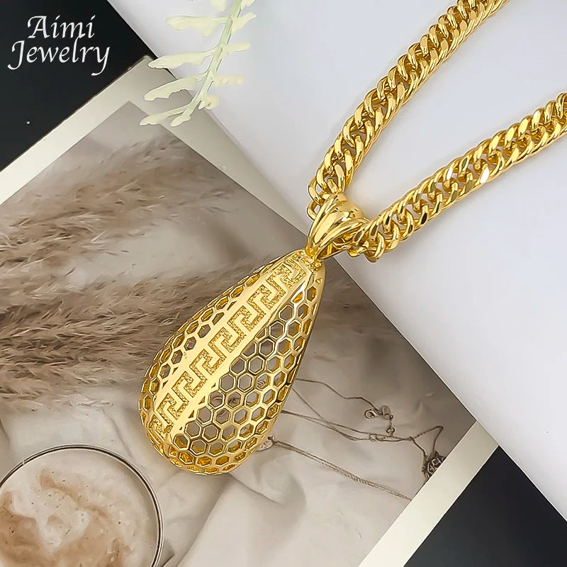 Simple Daily Wear Gold Plated Jewelry Set Luxury Exquisite Earrings Necklace Pendant with Chain Party Dubai Bridal Wedding Gifts