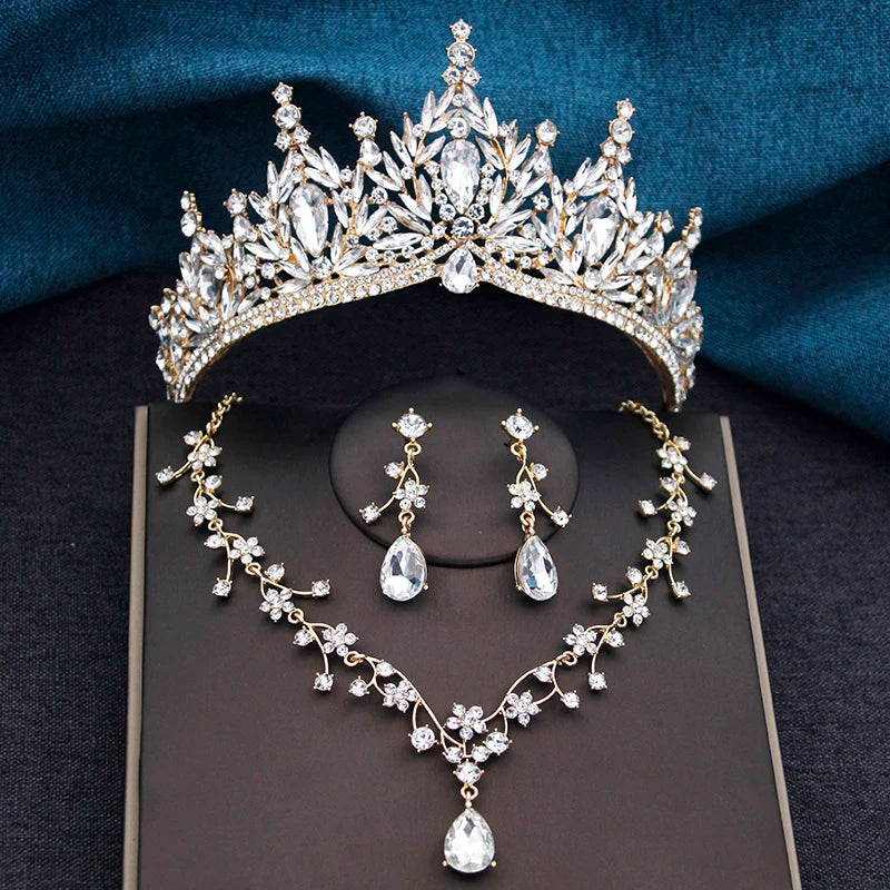 Baroque Royalty - Champagne Crystal Wedding Tiara & Bridal Set