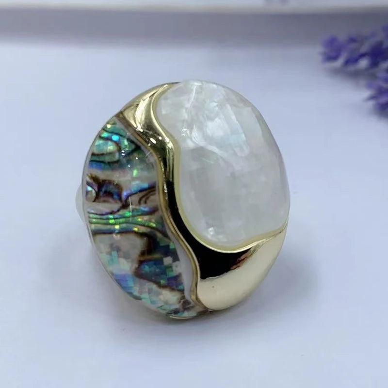Coastal Luxe - 18K Gold Plated Natural Abalone Ring