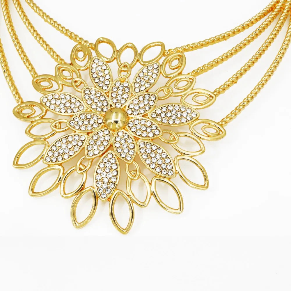 YTJX Luxury Africal Wedding Jewelry Set 18K Gold Plated Big Flower Necklace Bracelet Earring Ring For Women 2025 Trendy New